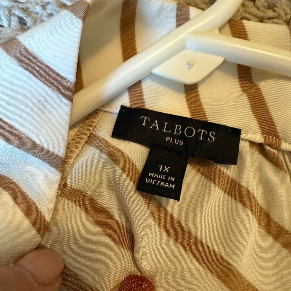 Talbots Plus Cream and Brown Striped Blouse - Picture 3 of 3